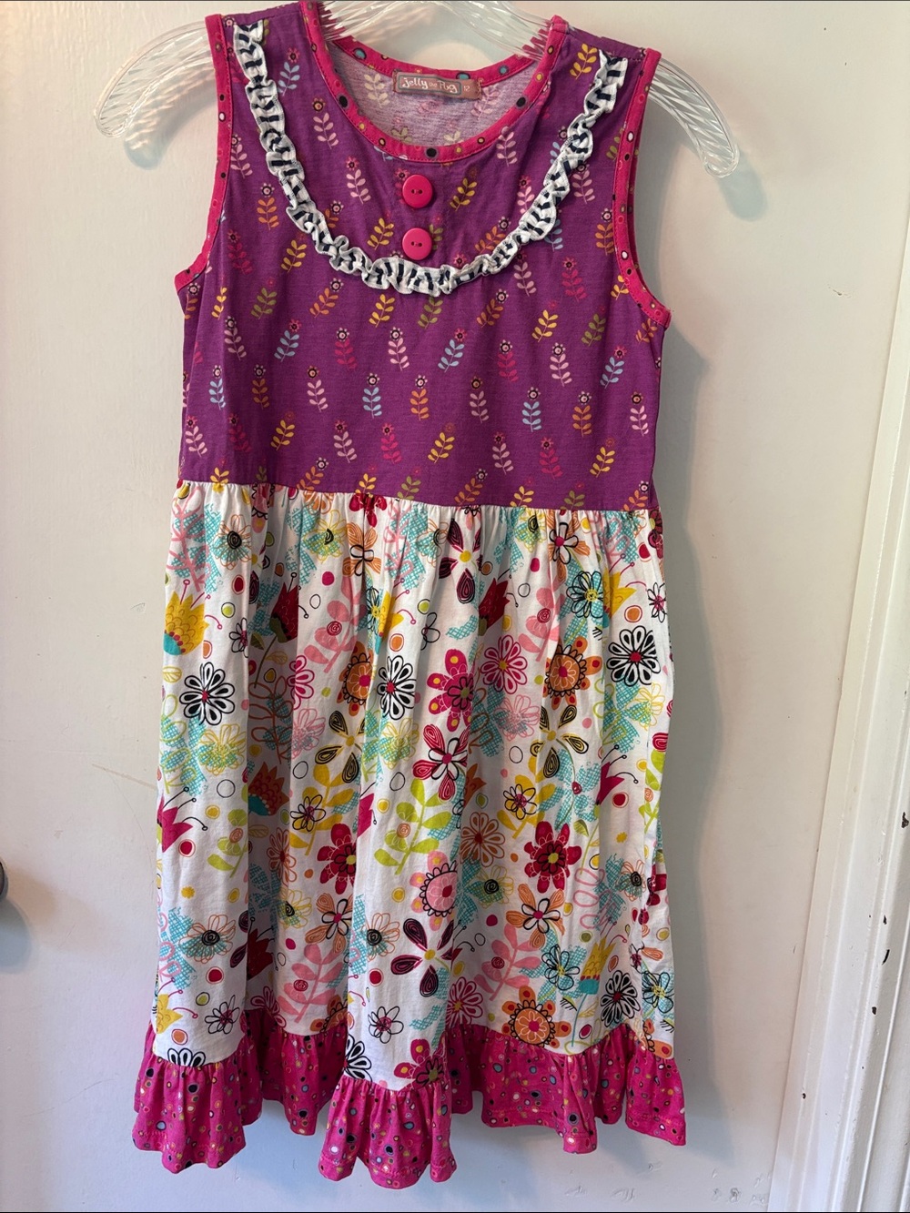 Jelly The Pug Purple Sleeveless Floral Combo Dress